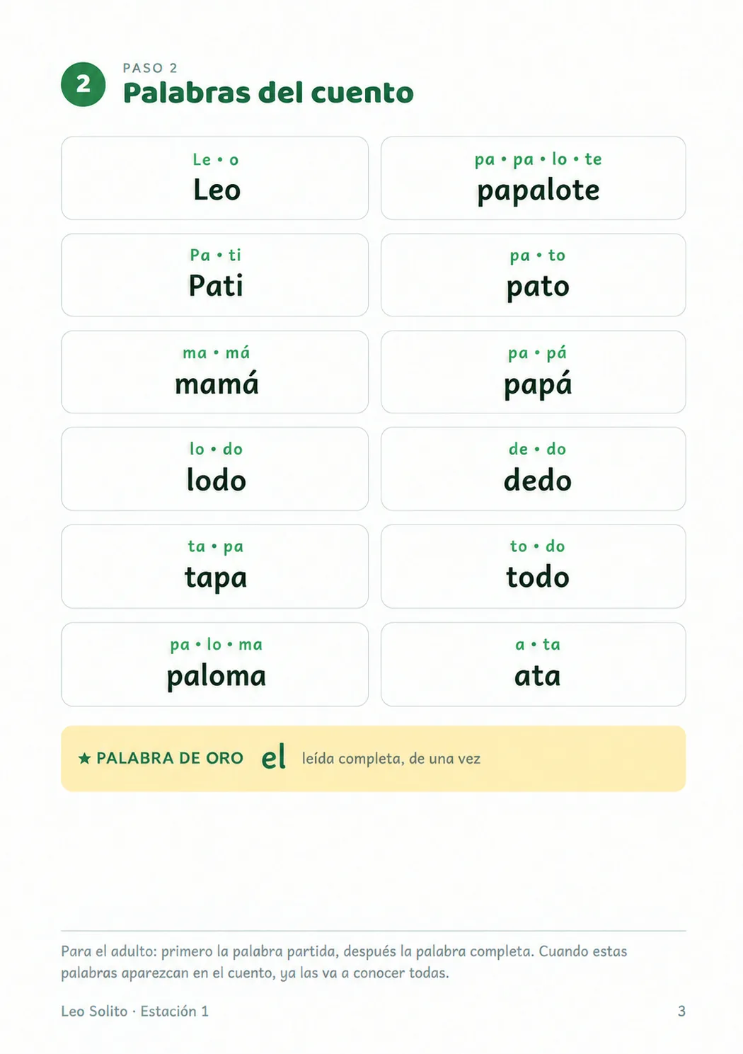 Página Palabras del cuento del librito 1